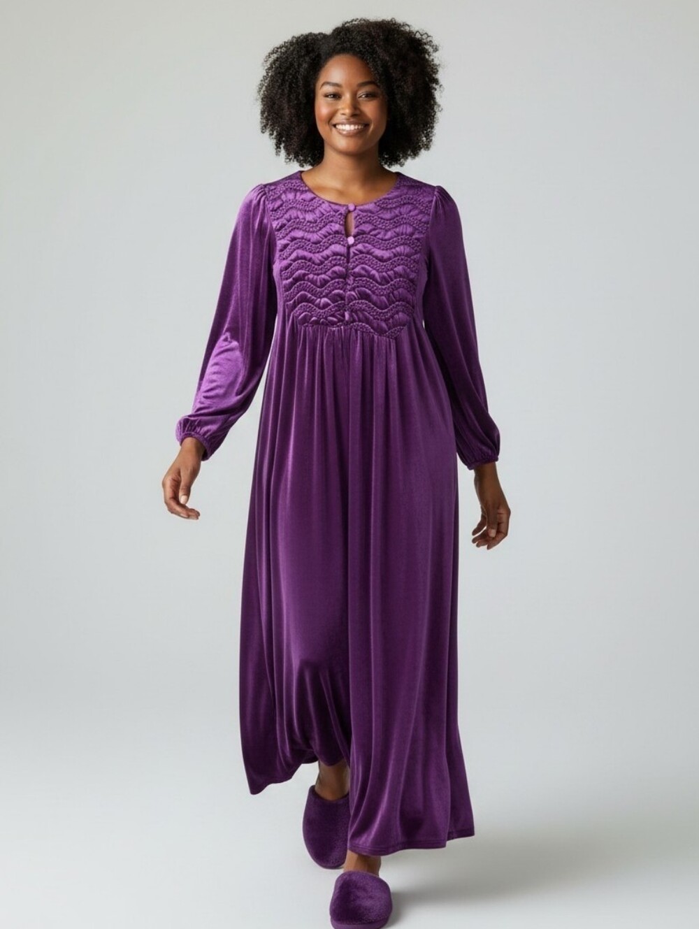 Vintage Royal Purple Maxi Velvety Sleeping Gown Size M